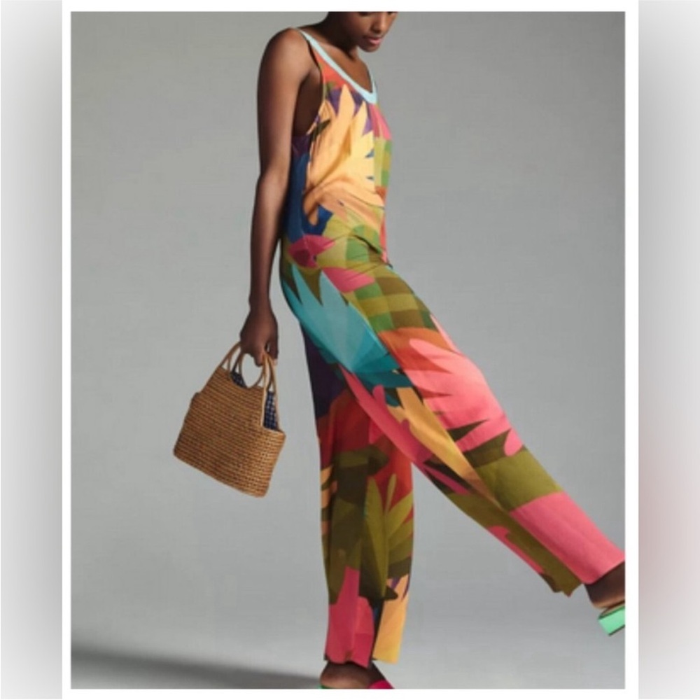 Farm Rio Anthropologie Multicolor Abstract Floral Carioca Winter Jumpsuit size S - Picture 3 of 16